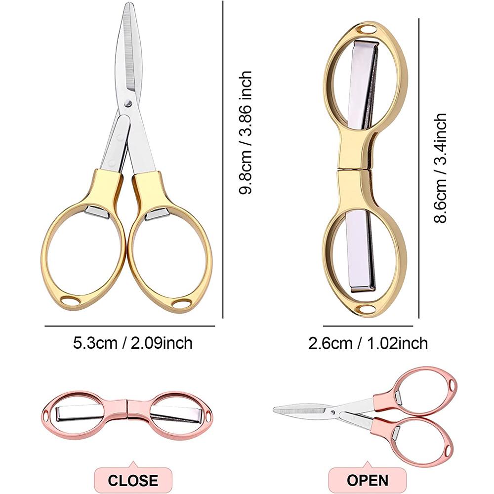 1Pc Mini Folding Keychain Scissors Small Glasses Shaped Travel Scissors Telescopic Thread Cutter Shears for Sewing Crafting Tool