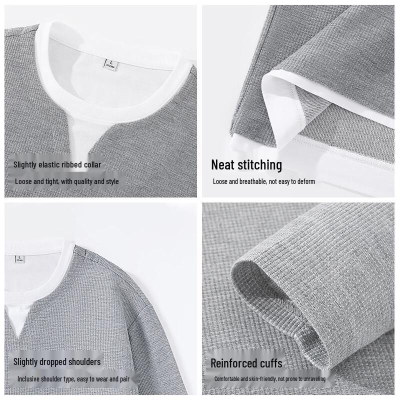 JEEP SPIRIT Men's Waffle Knit Faux Two-Piece Long Sleeve T-Shirt