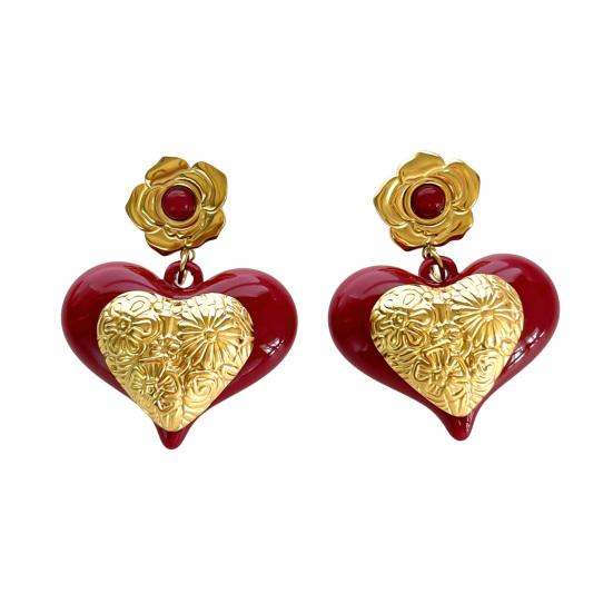 

Красные Сердечки Висячие Серьги Любовь Сердце Висячие Серьги-Капли с Цветами Женские Гипоаллергенные Художественные Серьги для Свиданий Вечеринок золотистый