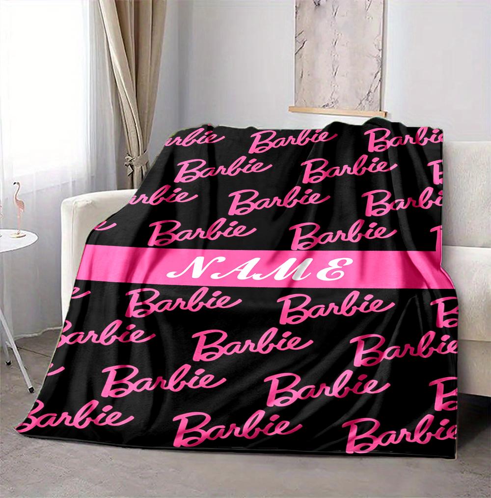 Custom Name Pink Barbie Flannel Blanket Throw Blanket Soft Warm Sofa Bed Home Decor Unique Gift