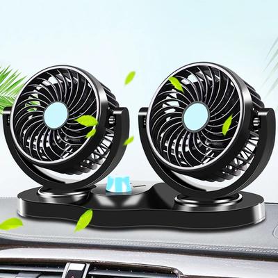 Car Cooling Fan 360° Adjustable Two Head Car Fan 12V/24V Brushless Low Noise Automotive Electric Fan for Dashboard RV Truck