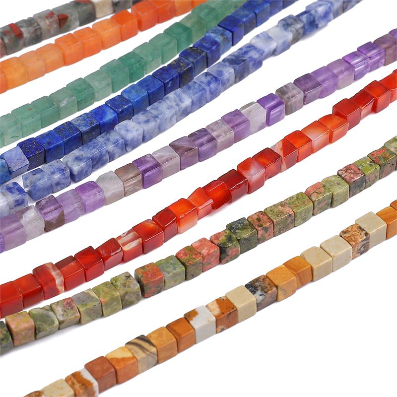 4mm Natural Stone Square Cube Beads Tiger Eye Agate Quartz Aventurine Stone E Spacer Loose Beads for Jewelry Making  85pcs 38cm