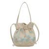 2024 New Simple Nylon Embroidered Flower Portable Commuter Bucket Bag Guofeng Shoulder Messenger Bag