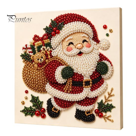 DIY Faux Pearl Art Crafts Christmas Kit, Santa Snowy Cottage Painting Kits for Adults 3D Bead Craft Set Adults, Home Winter Holiday Wall Decor Indoor