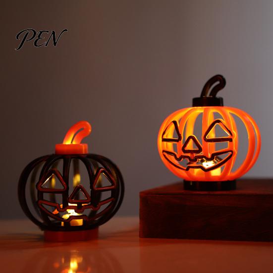 Lightweight Plastic Pumpkin Halloween Lantern, LED Light Up Hollow Ornament, Battery Operated Indoor Decorations Statue with Warm for Outdoor