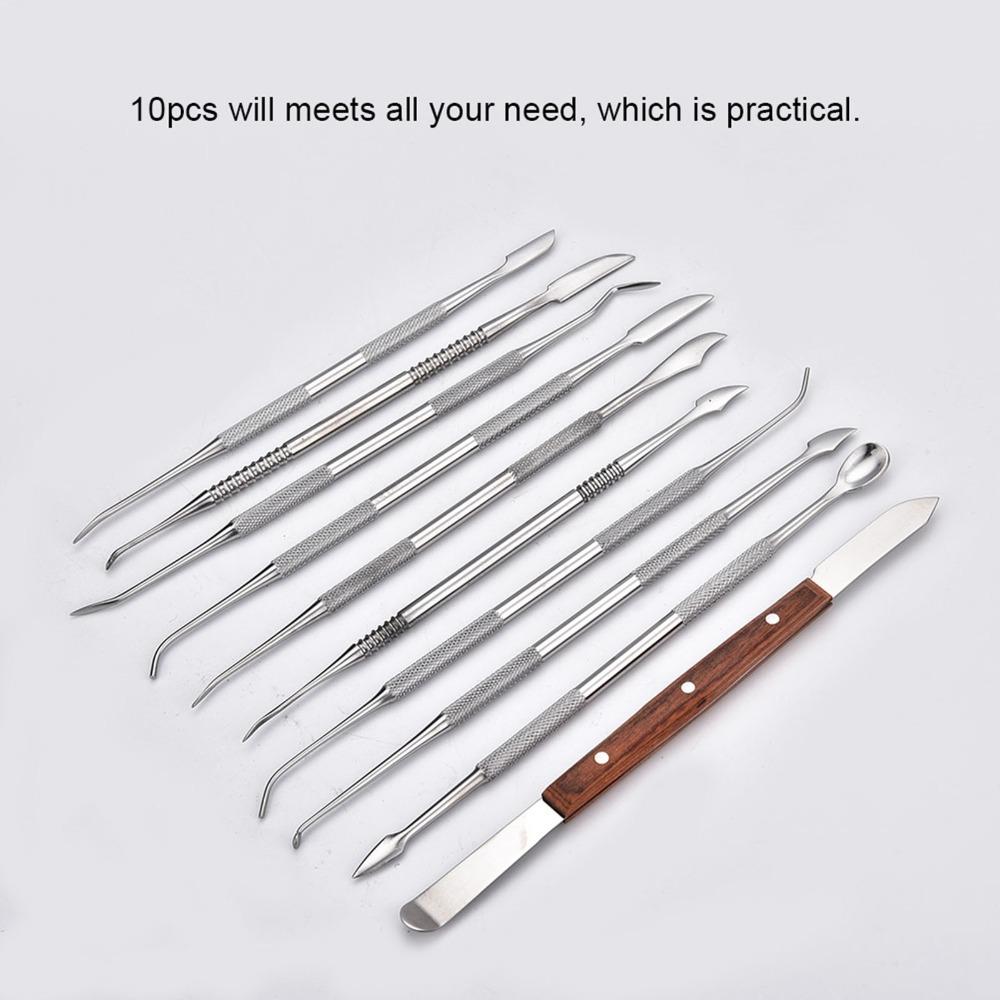 Stainless Steel Wax Carving Tool Set 10-Piece Set Portable Metal Sculpture Kit With Case Double Ended Clay Sculpting Tools