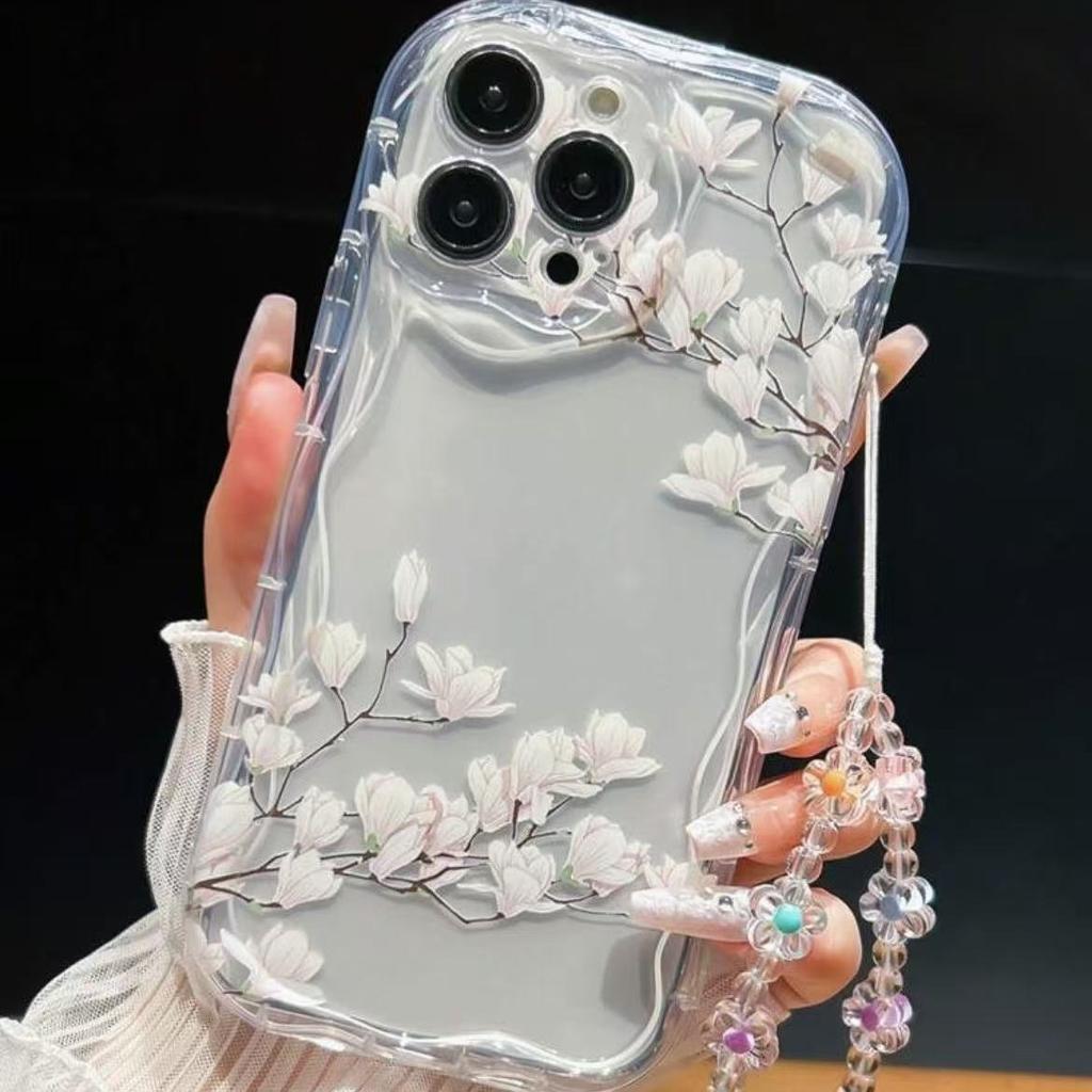 White Flower Branch Is Suitable for Iphone17pro Mobile Phone Case Apple 15 Anti-drop 14 Bracelet 13promax New 16x.