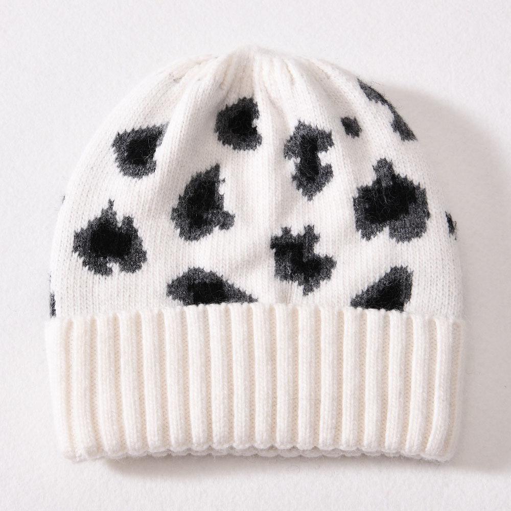 Children's Knitted Hat Rabbit Down Leopard Print Soft Cute Autumn and Winter Outdoor Wool Hat To Keep Warm