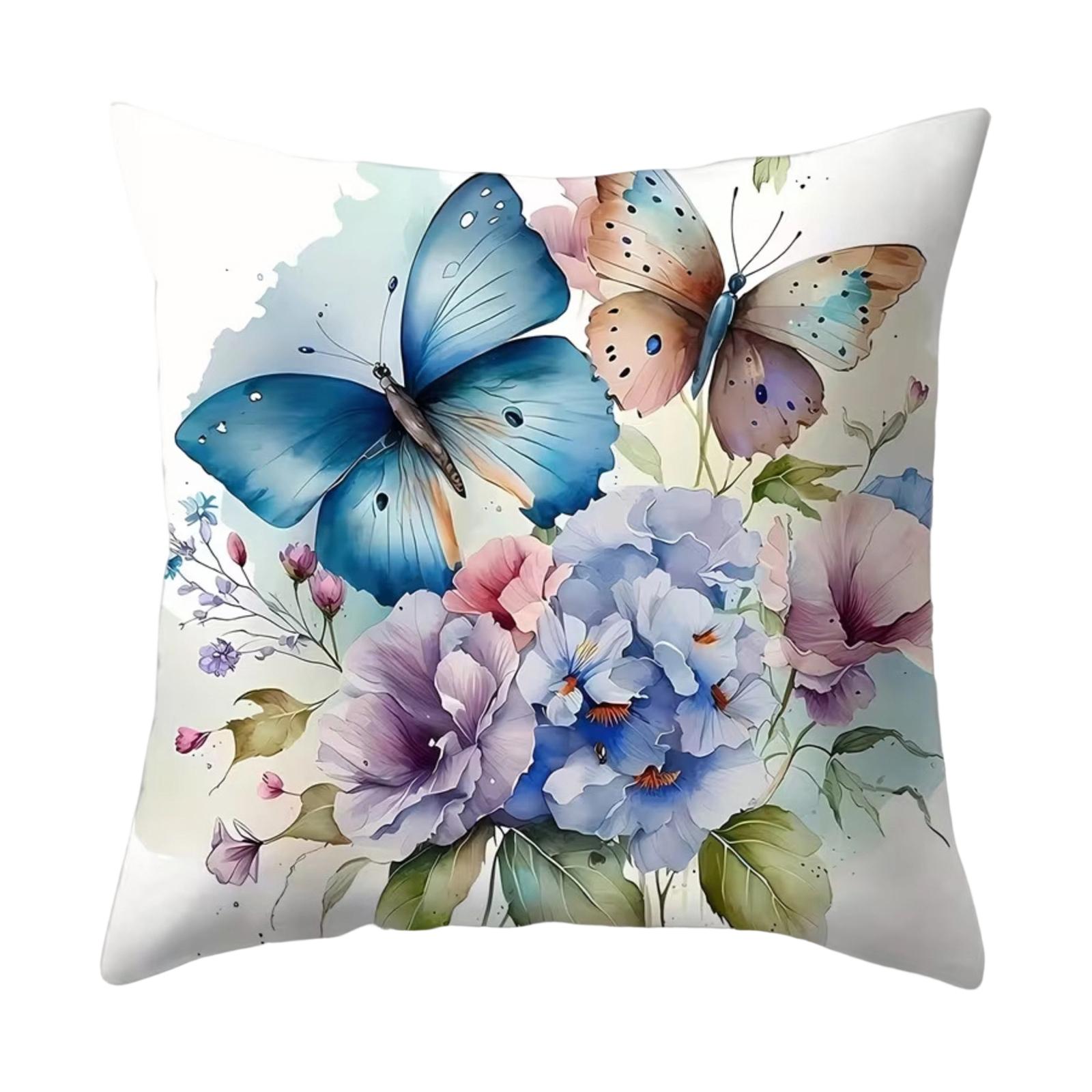 

Floral Pillow Cover, Hydrangea Butterfly Printed Cushion Case, Decorative Throw Pillow For Model Room, Sofa & Home Decor One Size