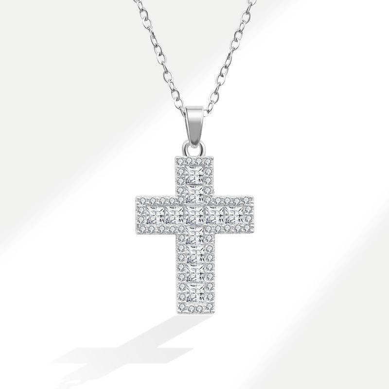 Heart Cross Zircon Pendant Necklace Delicate Clavicle Chain Fashionable Women Jewelry Accessory