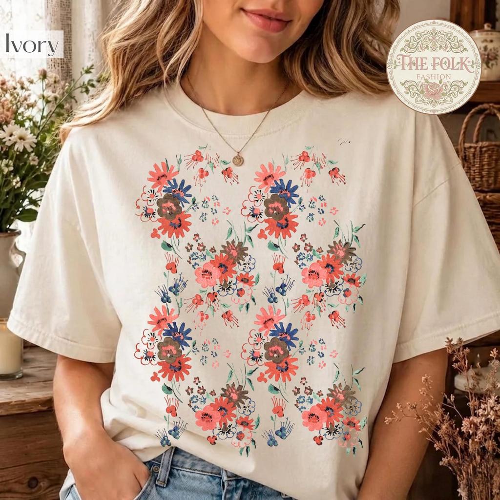 Cottagecore Floral Shirt, Vintage Botanical Tee, Retro Wildflower T-shirt, French Country Floral Tee, Vintage Flowers Comfort Colors T Shirt