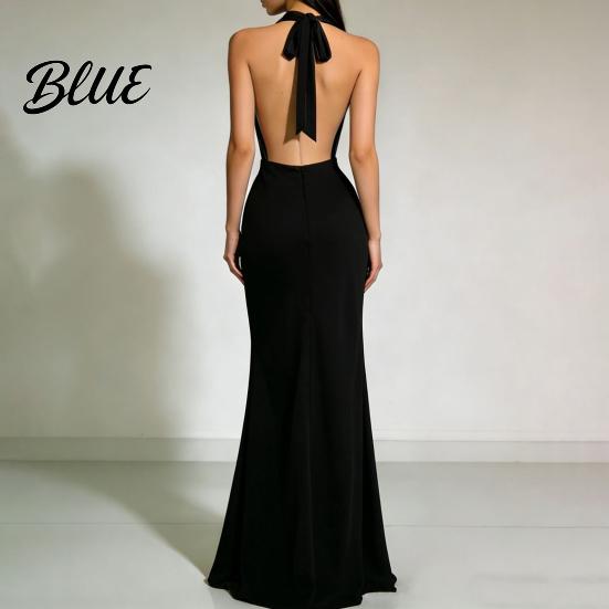 Retro-Stil Kleid Damen Sexy Rückenfrei Maxikleid Tiefes V-Ausschnitt Ärmellos Weich