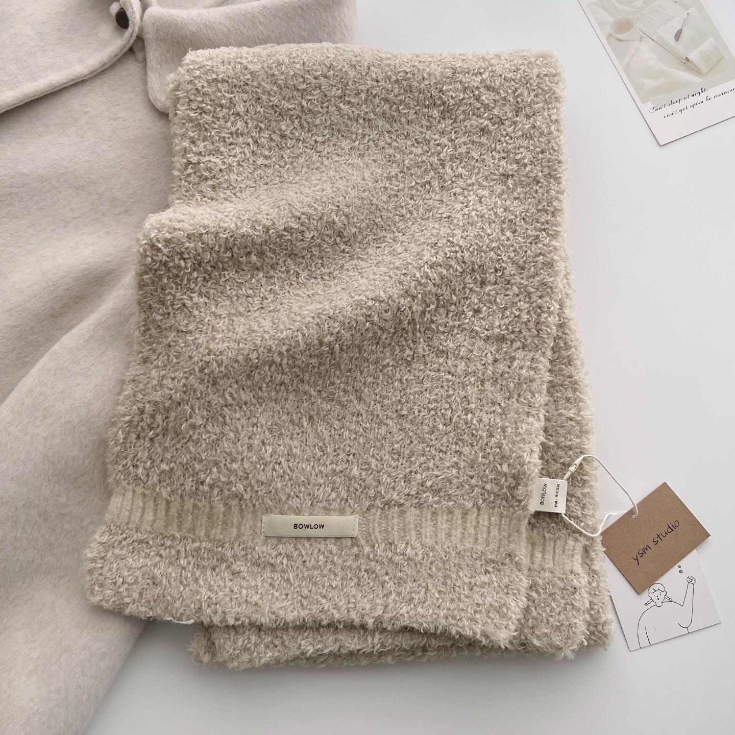 

2026 Korea Styles Solid Knitted Scarf Women Plush Luxury Winter Warm Simple Scarves Shawls Lady Soft Wraps Neckerchief 28x175cm