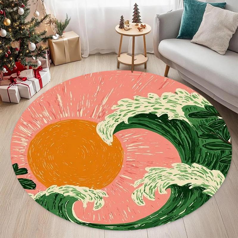 

Retro Waves Print Round Carpet for Living Room Rugs Anti-Slip Foll Mat for Bedroom Sofa Table Home Area Rug Rugs for Bedroom 80cm