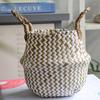 Boho Decor Striped Wicker Storage Baskets Handmade Collapsible Laundry Basket Patchwork Seaweed Flower Belly Garden Flower Pot