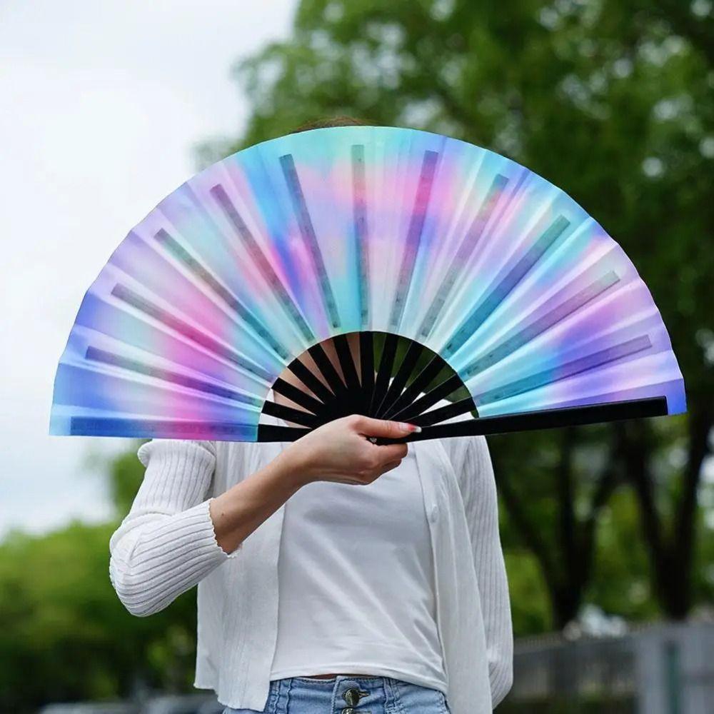 Fans with Lights Large Folded Hand Fan Folding Rainbow Folding Fan Decoration