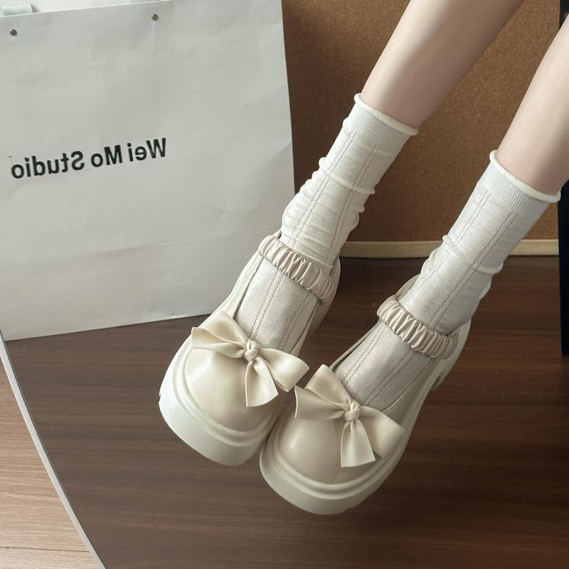 White Thick Heel Thick Sole Mary Jane Small Leather Shoes Women's New Autumn Retro Light Mouth Single Shoes