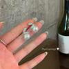 Luxury Curved Shining Zircon Stud Earrings Big Glossy White Round Bead French Grace Ear Jewelry Bridal Wedding Gift