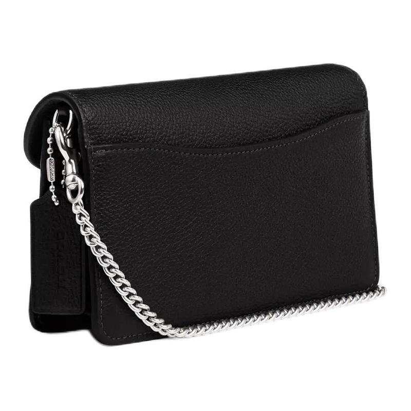 Coach Tabby 21 Chain Shoulder Strap Brand Logo Polished Pebbled Leather Shoulder Bag Small Women's Black