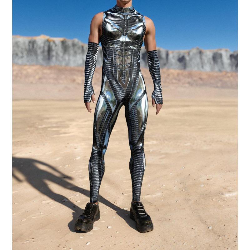 Unisex Cyber Punk 3D Digital Printing Halloween Party Role Play Outfit Women Men Cosplay Costume Carnival Jumpsuit