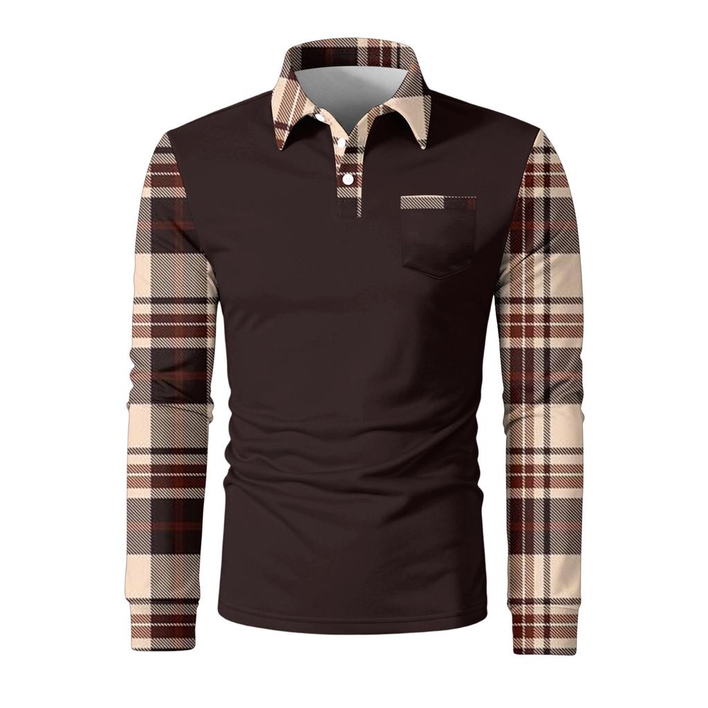 Męska długa, z długim rękawem, kołnierzykiem, zapinana na guziki, z kieszenią, codzienna bluzka