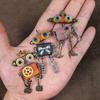 Handmade Punk Robot Pendant Wood Body Metal Eyes Legs Gun In Hand Necklace Keychain Pendant