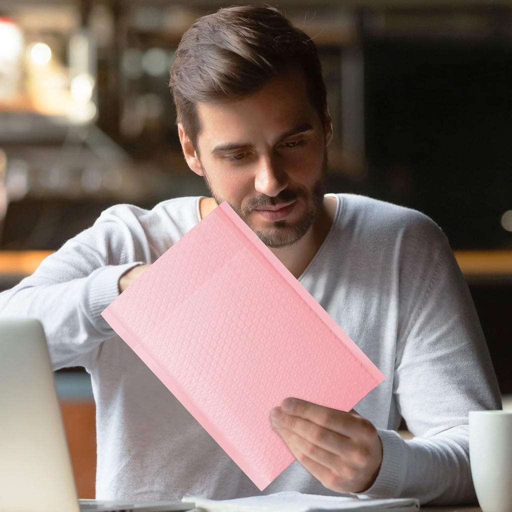 Famagic Bubble Mailers 8.5x12 Inch 25pc Light Pink Shipping Bags, Chic Packaging Bags For Small Business, Colored Padded Mailing Envelopes, Opaque