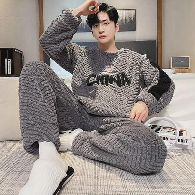 Men's Winter Coral Fleece Pajamas: Outdoor Wearable, Thickened Flannel, One-Piece Home Clothing