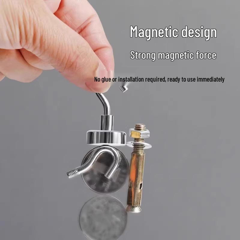 Magnetic Adhesive Hooks: No-Drill, Traceless Wall-Mount for Refrigerator or Door