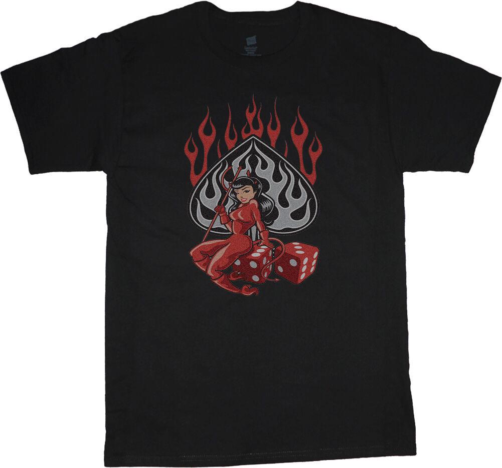 T Shirt Devil Girl Dice Biker Fashion 