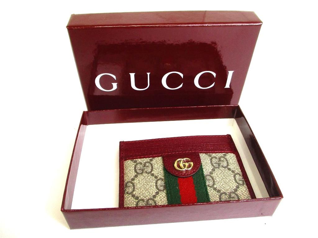 Authentic GUCCI Ophidia Bordeaux Leather Business Card Case #b153  Open box