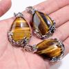Silver Color Metal Flower Pendant Natural Amethysts Tiger Eye Stone Pendants Water Drop Shape Necklace Pendant Charm 28*40MM