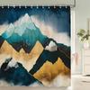 Japanese-style Forest Sun Moon Printed Fabric Shower Curtains Landscape Waterproof Bathroom Curtain Bathroom Decor with 12 Hooks