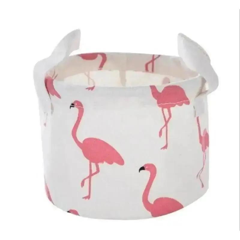 Household Fashion Cartoon Circular Cotton Linen Desktop Storage Box Sundry Storage Stationery Cosmetics Storage Basket Container
