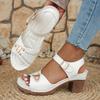 Fashion White Thick High Heels Sandals for Women Summer Lightweight Ankle Buckle Sandles Woman Plus Size Non Slip Beach Sandalias Mujer