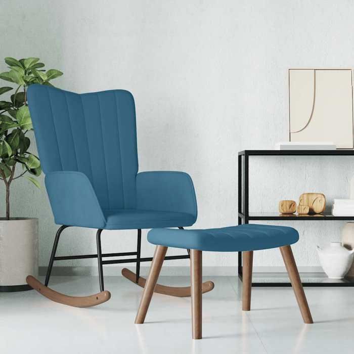 VidaXL Chaise à bascule avec repose-pied Bleu Velours 327764