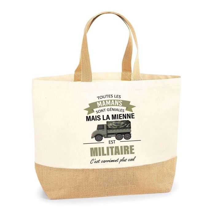 Tote bag / cabas en jute - PLANETEE - Maman Militaire - jute naturel - multicolore - fabriqué en France