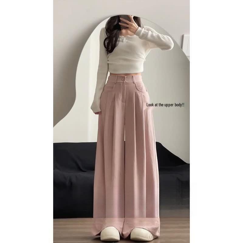 Women's 2026 American-Style Pink Wide-Leg Slimming Casual Pants