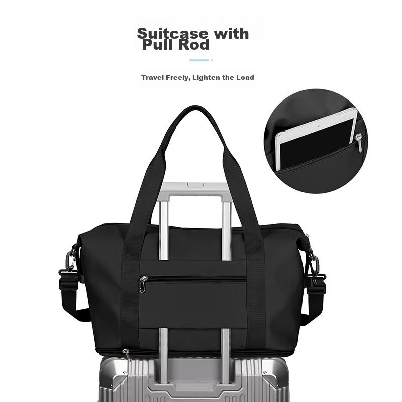 Landcase Handheld Travel Bag, Luggage Bag with Expandable Storage, Wet-Dry Separation Fitness Bag, Black