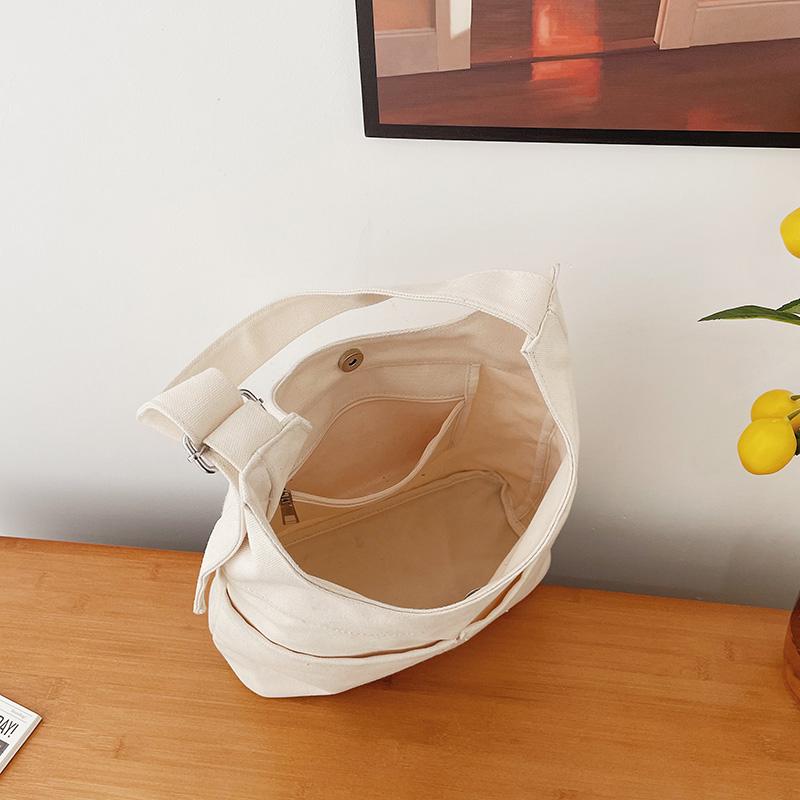 Large Capacity Tote Bag Women's Canvas Bag Solid Color Shoulder Crossbody Bag