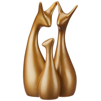 Üppige Goldene Heimdekoration Glückliche Hirschfamilie Keramikfigur (3er-Set, Mattgold)