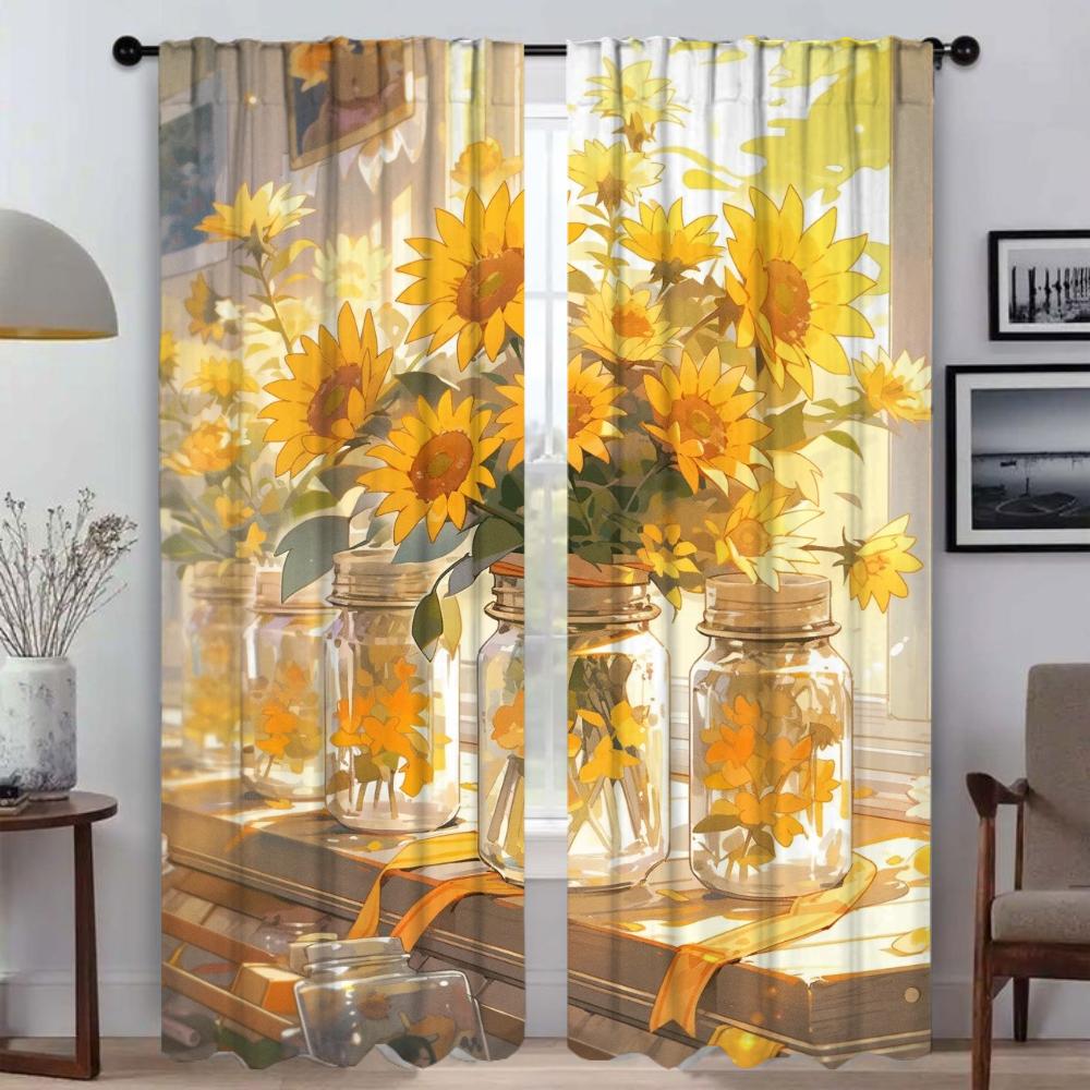 Sunflower Curtains Child Room Blackout Curtain for Room 2 Panel Halloween Decoration Tulle for Bedroom Shades Partition Living