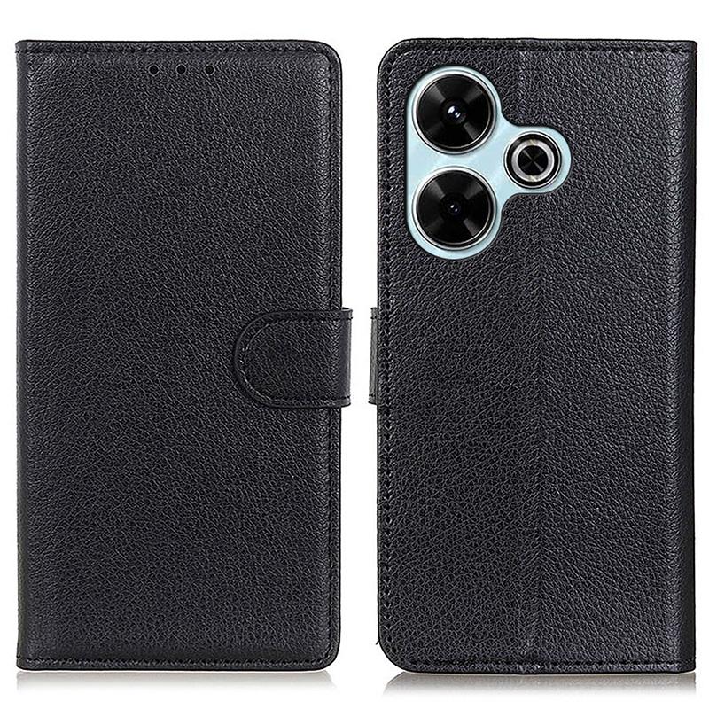 

Для Xiaomi Redmi 13 5G/13 4G Чехол Текстура личи Кожаный чехол для телефона с кошельком и подставкой Black