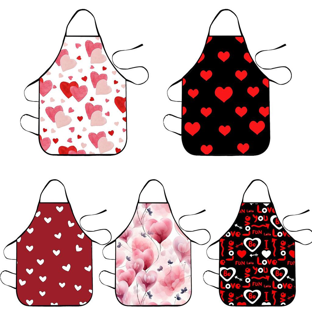 Love Heart Pattern Waterproof Sleeveless Apron For Outdoor Grilling Cooking Gift For Men And Women