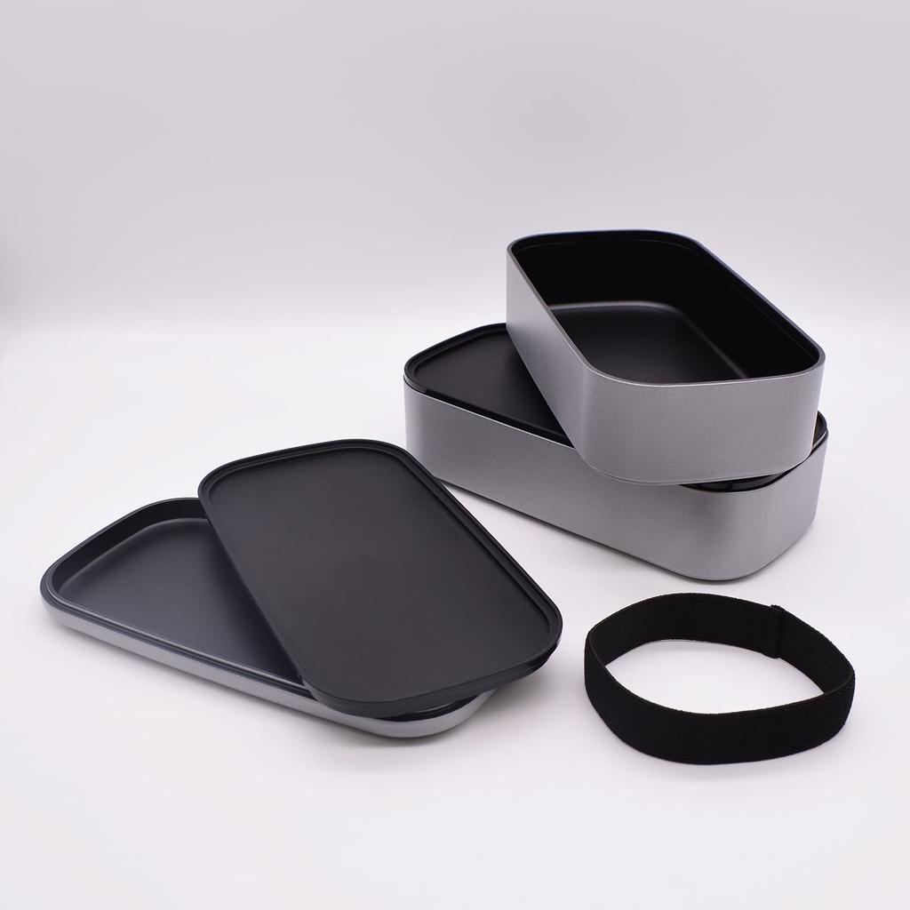 Mitani Yamanaka Lacquerware Bento ZEIT Made in C17605 Box, 2-Tier, Antibacterial, Approx. 1000ml, Silver, Japan,