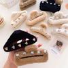 Chic Korean Style Soft Plush Hair Claw Clip With Sparkling Rhinestones For Women