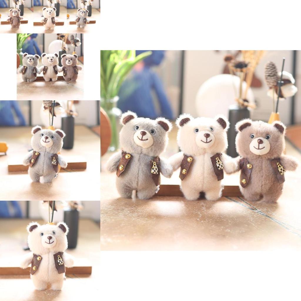 Adorable Cute Plush Bear Keychain Soft Stuffed Toy For Bags And Accessories In Gray Brown And White