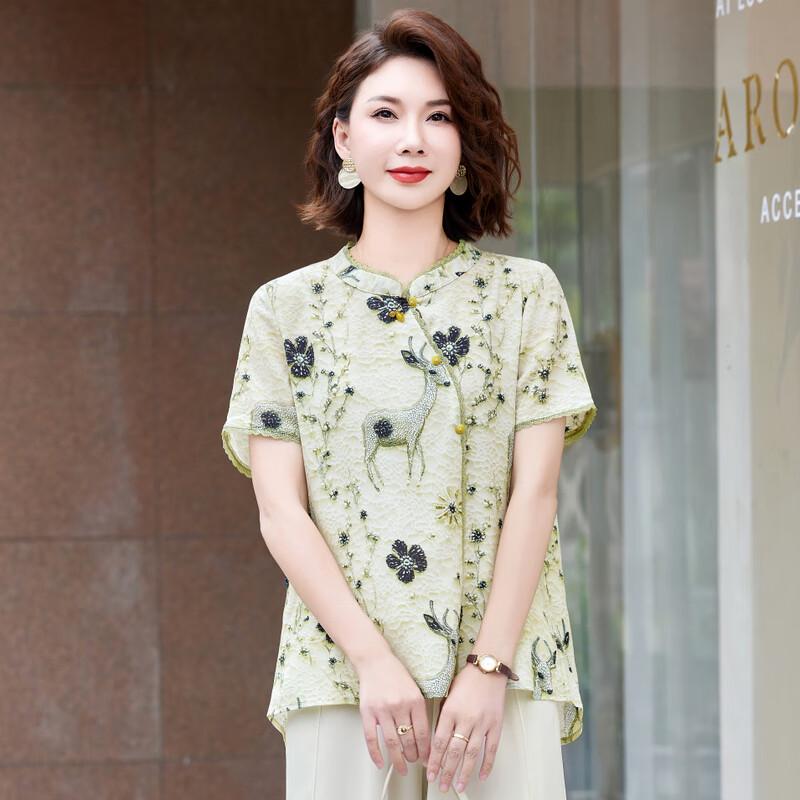 Elegant Chiffon Short-Sleeve Blouse for Middle-Aged Women