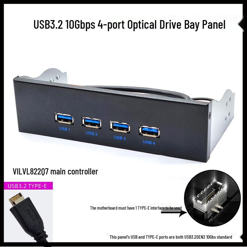 USB 3.2 Typ-C Panel für optisches Laufwerksschacht, 10 Gbit/s, 3,5/5,25 Zoll HUB, 19-PIN auf C-Port Wendeanschluss