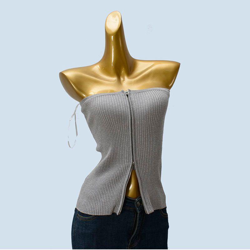 Export Single Stylish Double Zipper Tube Top Knitting Camisole Women's Summer New Arrival Base Sexy Pure Desire Tops